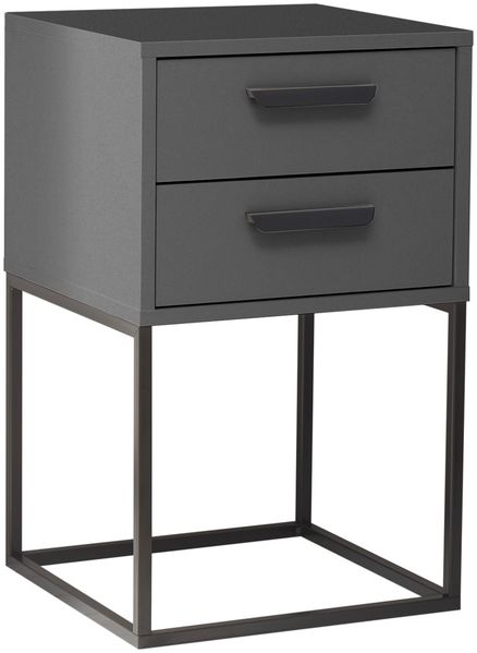 SUNA Nachttisch in Graphit - Moderner Nachtschrank mit Schubladen und schwarzem Metallgestell - 40 x 65 x 38,5 cm (B/H/T)