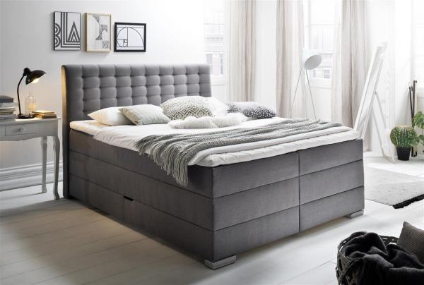 Boxspringbett >Lenno< in grau aus Stoffbezug - 182x128x211cm (BxHxT)