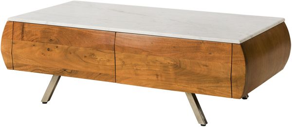Couchtisch Akazie 124x60x40 natur lackiert / Marmor weiß MONTREAL #130