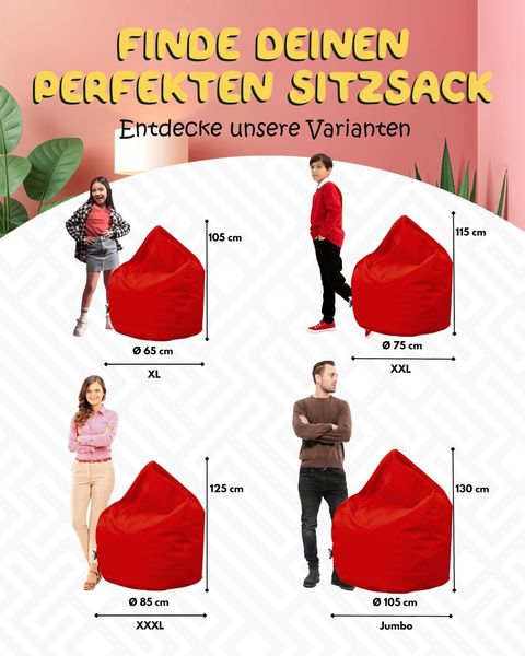 PATCH HOME Sitzsack Tropfenform – XL – Rot, bequemer Sitzsack aus Luxus-Polyester-Gewebe, bereits befüllt Bild 3