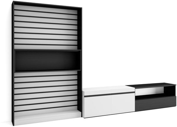Skraut Home Wohnzimmermöbel für TV | Esstisch-Set | 210 x 186 x 35 cm | für Fernseher bis 80 Zoll | TV-Möbel | moderner Stil | Schwarz und Weiß