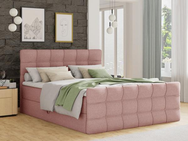 Boxspringbett Best Lux mit Fußteil, 2 Bettkästen, Bonell-Matratze und Topper, Polsterbett (Pink (Inari 52), 160 x 200 cm)