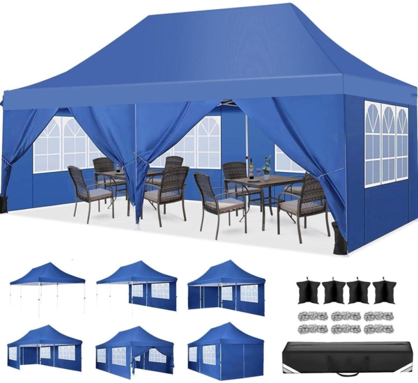 Faltpavillon 3x6m Wasserdicht Stabil Winterfest mit Seitenwänden & Sandsack