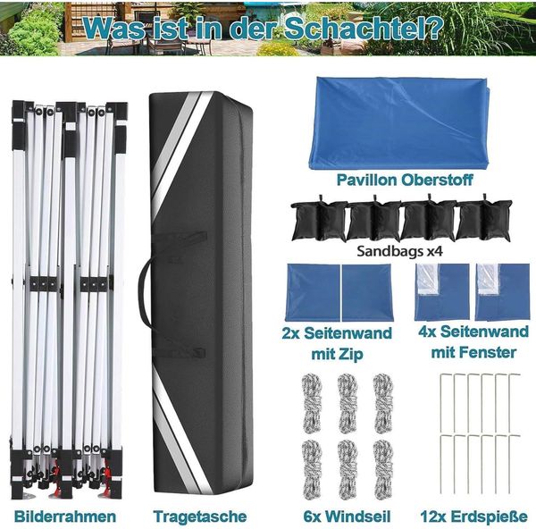 Faltpavillon 3x6m Wasserdicht Stabil Winterfest mit Seitenwänden & Sandsack Bild 6