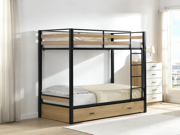 Vente-unique - CASIDIA Bett Metall SchwarzBeige - B 100 cm x H 170 cm x L 200 cm