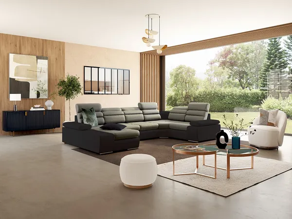 Wohnlandschaft mit Schlaffunktion BOILEAU - Ecke Links - Beige & Braun