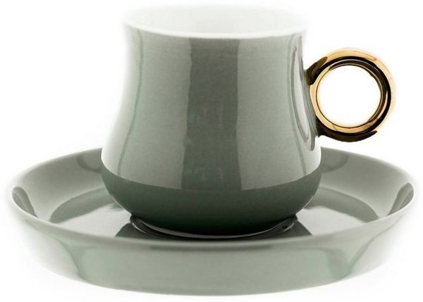 Mulex 12 Teiliges Set Mokkatassen mit Untertasse aus Porzellan Mokkaservice 100 Grau/Gold
