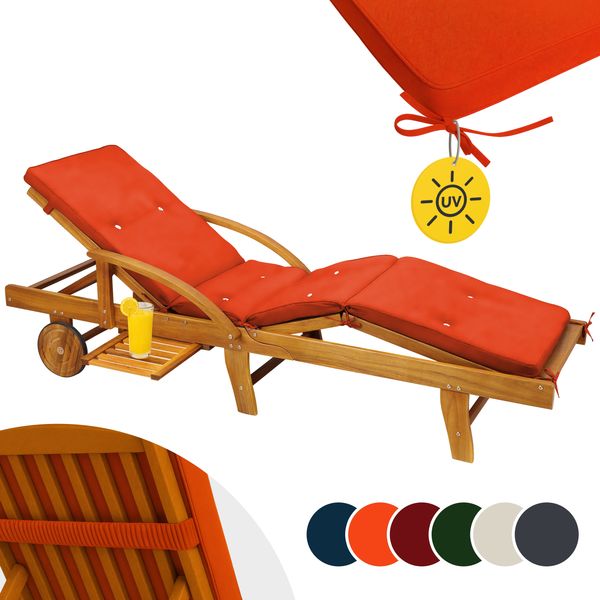 Detex Polsterauflage, wetterfest & UV-beständig mit Zugband, Polyester orange, 195 x 55 x 5 cm