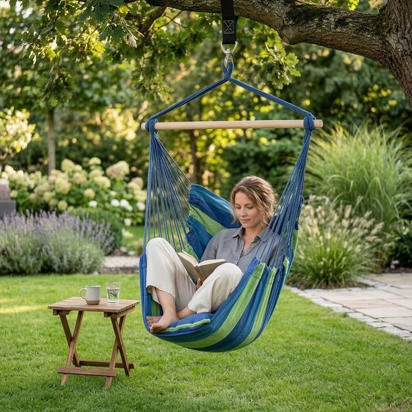 ib style Hängematte Kalea Hängesessel Blau/Grün, Hängestuhl mit 2 Kissen und Zubehör - bis 150kg belastbar