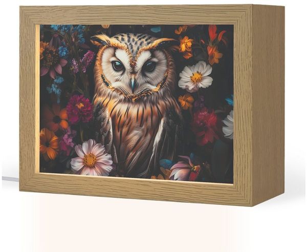 OnlyWow Tischleuchte Eule - Blumen - Farbenfroh - Natur, Dimmbar, Farbwechsel, LED, Warmweiß, Kaltweiß, Neutralweiß Einstellbar, Tischlampe, Schreibtischlampe, Desk, Dimmbar, mit Kabel, LED