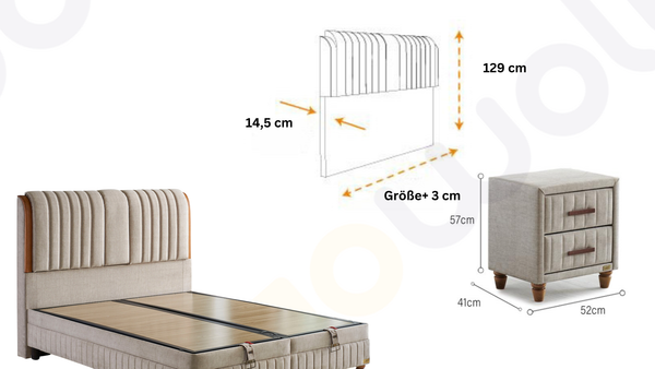 Bambi Boxspringbett Funktionsbett mit Matratze Kapok Naturel Boxspringbett 180x200 mit 2 Nachttischen Bild 4