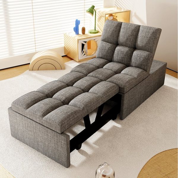 oyajia Schlafsofa 3 in 1 Klappsofa & Schlafhocker mit Bettfunktion, 1-Sitzer Sofa mit verstellbarer Rückenlehne, Ergonomisch, Max. bis 180KG