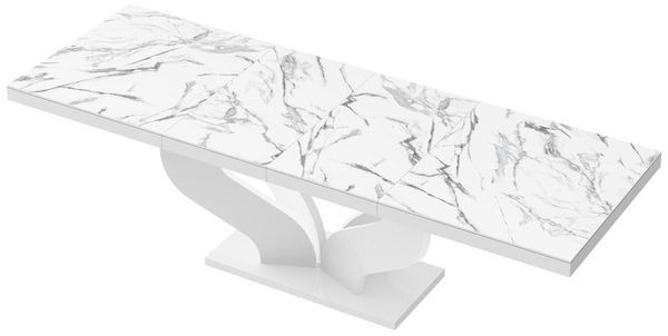 designimpex Esstisch HEB-222 Marmoroptik Marmor Natur - Weiß Hochglanz ausziehbar 160-256cm