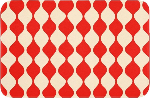 OnlyWow Badematte Wellenförmiges Muster - Retro - Rot - Beige, Höhe 10 mm, Polyester, Rechteckig, Badezimmerteppich, Badteppich, Rutschfest, Badvorleger, Waschbar