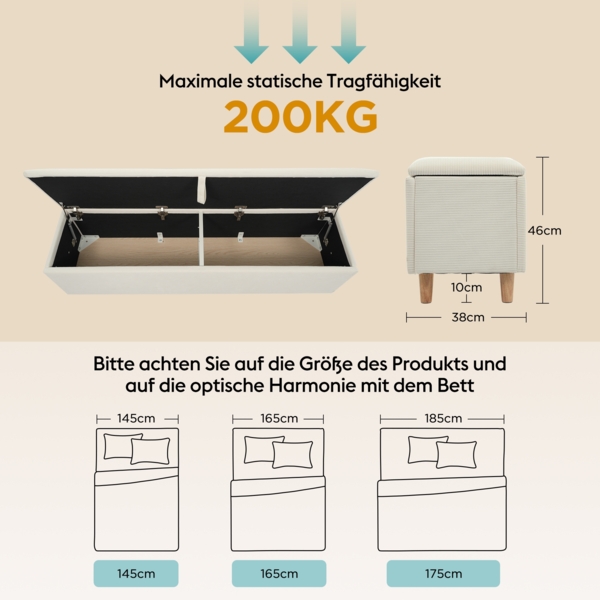 Merax Bettbank mit Stauraum, 175 x 38 cm Bettbank, Polsterbank mit Hydraulischem Stauraum, Aufbewahrungsbox, Beige Bild 8