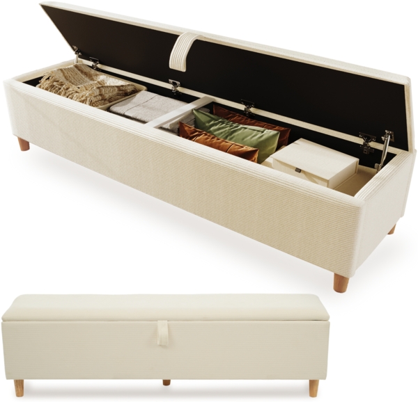 Merax Bettbank mit Stauraum, 175 x 38 cm Bettbank, Polsterbank mit Hydraulischem Stauraum, Aufbewahrungsbox, Beige Bild 2