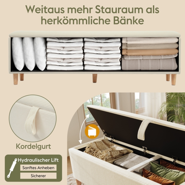 Merax Bettbank mit Stauraum, 175 x 38 cm Bettbank, Polsterbank mit Hydraulischem Stauraum, Aufbewahrungsbox, Beige Bild 5