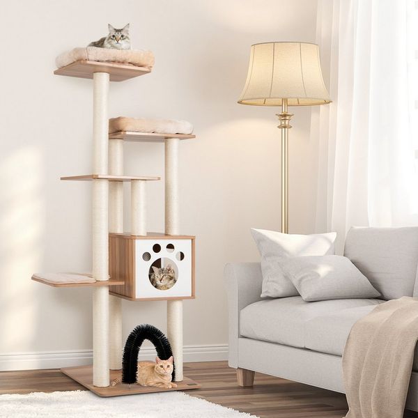 KOMFOTTEU Kratzbaum 6-stufiger Katzenbaum, mit gemütlicher Matten, Sisalstämmen & Katzenhaus