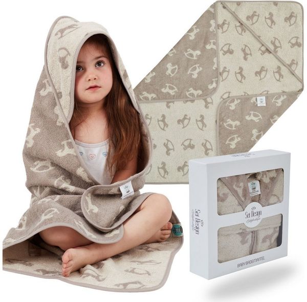 SEI Design Kapuzenhandtuch Kapuzentuch 80x80 Babyhandtuch mit Kapuze, Frottee (Liebevoll verpackt in einem hochwertigen Geschenkkarton – ideal zum Verschenken), 100% Organic Bio Baumwolle, Ideal als Badeponcho und Kuscheldecke