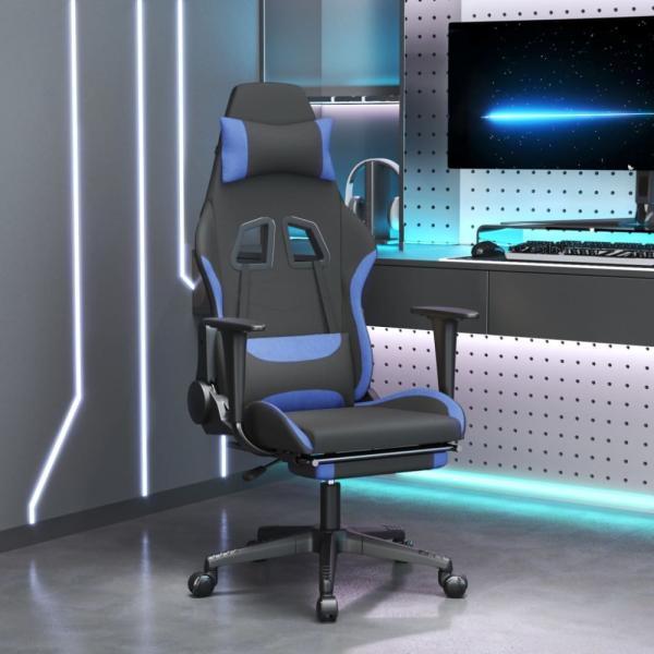 Gaming-Stuhl mit Fußstütze Drehbar Schwarz und Blau Stoff, Drehbar [345507]