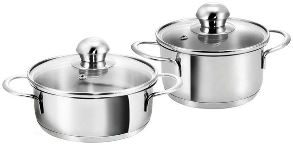 Kopf Topf-Set Parvus, Edelstahl (2-tlg), Kleine Töpfe, 12 + 14 cm, inkl. Deckel, Induktion, Set
