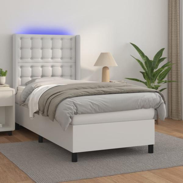 vidaXL Boxspringbett mit Matratze & LED Weiß 100x200 cm Kunstleder 3139368