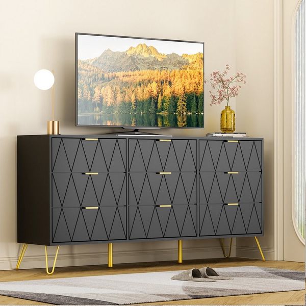 UEV Kommode modern Sideboard schmal Mehrzweckschrank für Kleidung Dokumente (Packung, Schubladenschrank mit Kippsicherung für Wohnzimmer Schlafzimmer Flur), TV Board Schubladenschrank Buffet 150x34x74cm Aufbewahrungsschrank