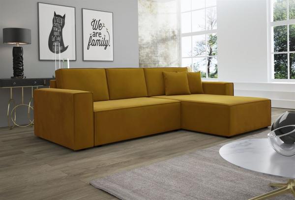 Ecksofa Schlafsofa Sofa CONOR Stoff Kronos Goldbraun Ottomane Rechts