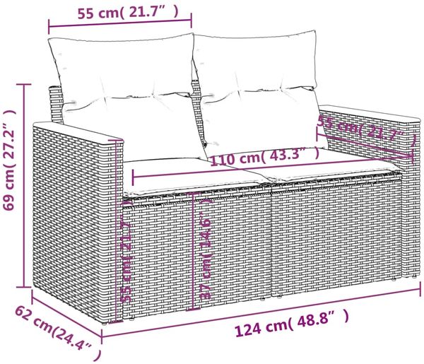 vidaXL 9-teiliges Gartensofa-Set mit Kissen, schwarzes Polyrattan 3226057 Bild 8