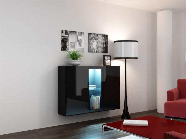 Sideboard Hängesideboard "LUGO" 120x38x90 cm Schwarz HGL mit LED