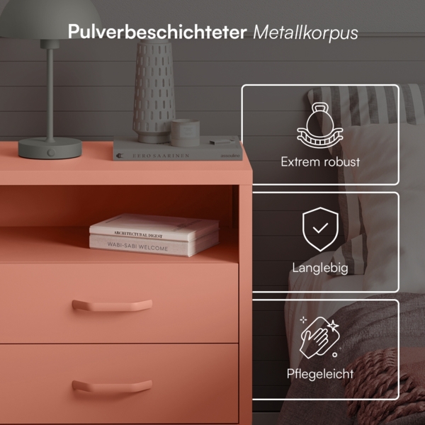 skølm 'Mizar' Nachttisch, Metall, terrakotta, Beistelltisch mit 2 Schubladen und offenem Fach Bild 4