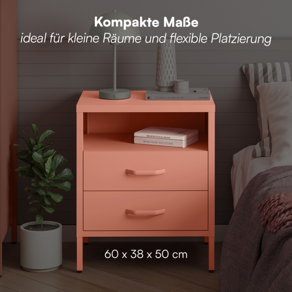 skølm 'Mizar' Nachttisch, Metall, terrakotta, Beistelltisch mit 2 Schubladen und offenem Fach Bild 6