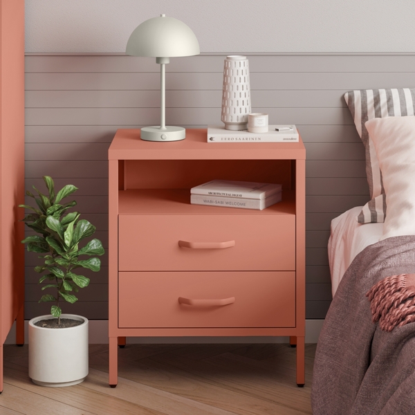 skølm 'Mizar' Nachttisch, Metall, terrakotta, Beistelltisch mit 2 Schubladen und offenem Fach Bild 2