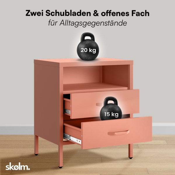 skølm 'Mizar' Nachttisch, Metall, terrakotta, Beistelltisch mit 2 Schubladen und offenem Fach Bild 5