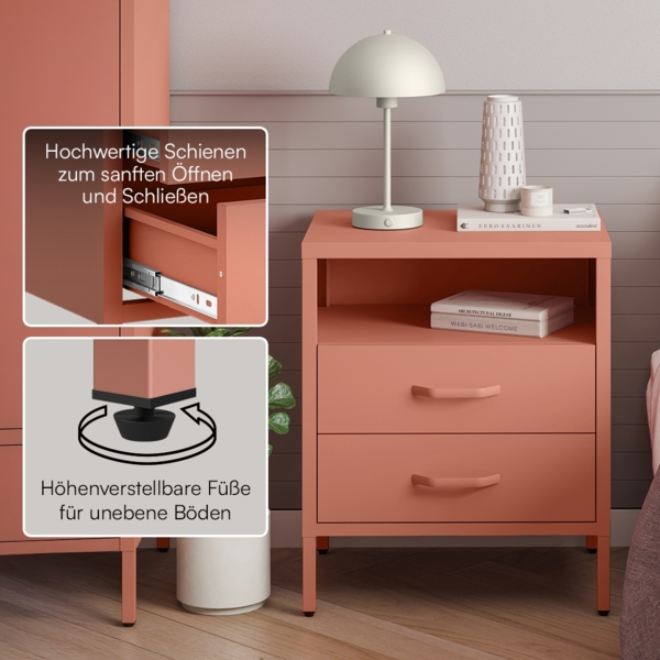 skølm 'Mizar' Nachttisch, Metall, terrakotta, Beistelltisch mit 2 Schubladen und offenem Fach Bild 3