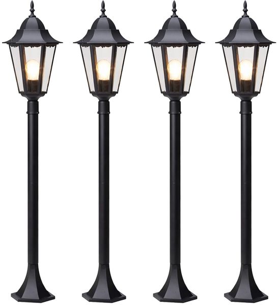 BURI 4 Wegeleuchten Außenlaterne Gartenleuchte E27 60W IP44 wetterfest Aluminium Druckguss schwarz 125 cm Gartenbeleuchtung Wegbeleuchtung Außenlampe rustikal klassisch