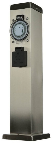 Licht-Erlebnisse Gartenleuchte BONN, ohne Leuchtmittel, Energiesäule außen mit Timer 2 Steckdosen Edelstahl IP44 für Garten