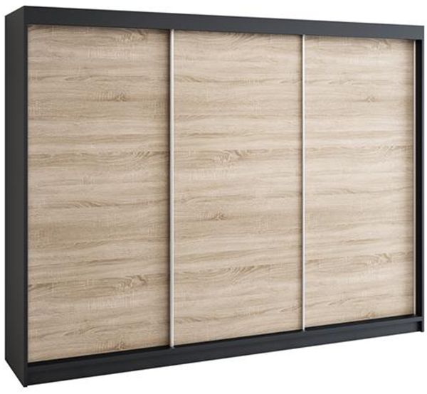 Schwebetürenschrank MERO 3-türig Schrank 200 cm Farbe: Schwarz ,sonoma