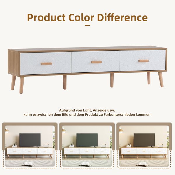 Merax TV Low Panel Vintage, TV-Schrank Holz TV-Tisch - Wohnzimmer Schlafzimmer, helles Holz, Vintage Grain weiße Türverkleidung, 150*35*39cm Bild 7