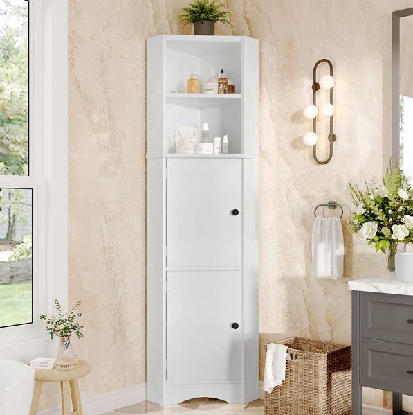 Weißer Dreieckiger Eck-Badezimmerschrank, 51,7x32x155,4 cm