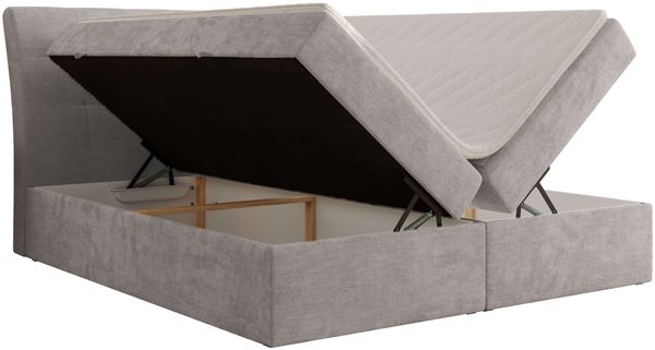 Boxspringbett DAGOS 120 x 200 cm mit Kopfteil, Lattenrost und Stauraum – Doppelbett mit Matratze & Topper Visco , stabile Konstruktion, Bettkasten, modernes Design - Hellgrau Schenille glatt - H3 Bild 4