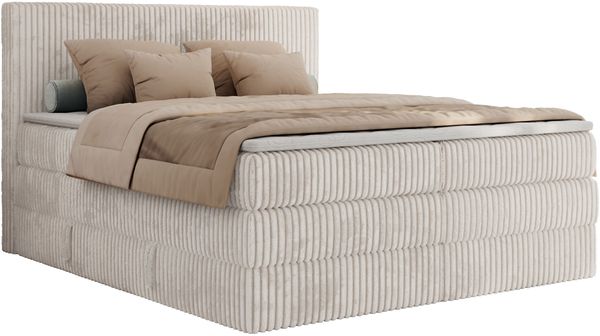 Boxspringbett, Doppelbett mit zwei Bettkästen und Multipocket-Matratze, Cord Bett - TILIANO KING - 200 x 200 cm - Beige Cord - H3 Bild 5