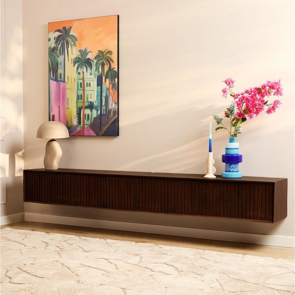 Villa Möbel TV-Board (Packung, 1 St, 1 St. TV Möbel), aus Mangoholz mit elegantem Lamellenmuster und Push-to-Open.
