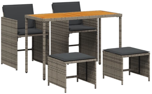 vidaXL 5-tlg. Garten-Essgruppe mit Kissen Grau Poly Rattan 365086