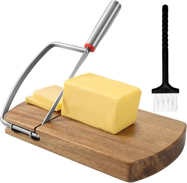Refttenw Käsemesser Käseschneider Käsehobel Mehrzweckschneider mit Holz Schneidebrett, Schneidemaschine für Blockkäse Wurst Schinken Biltong Butter