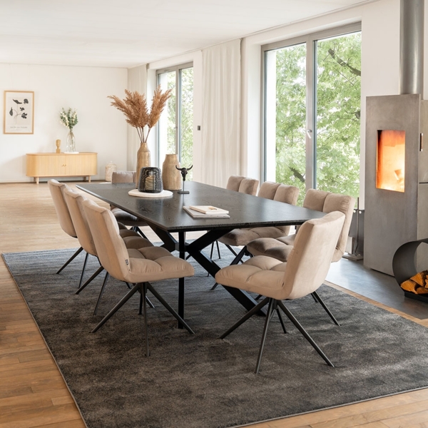 HOME DELUXE Essgruppe Eckig AVENCIA inkl. Sternfuß - 200 x 120 cm Dark Oak 8 Stühle Hellbraun