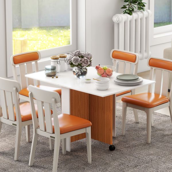 Klapptisch Esstisch 120 x 80 x 73 cm, platzsparend mit Rollen, Holzwerkstoff in Weiß/Eiche