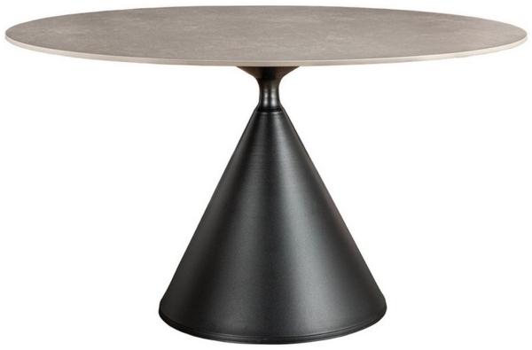 riess-ambiente Esstisch SIGNATURE 135cm grau/schwarz - Keramik, Metall, Säulenfuß, Stein-Optik (Einzelartikel, 1-St), Runder Tisch - ideal für moderne Küchen, Wohn-, Esszimmer & Wohnküchen