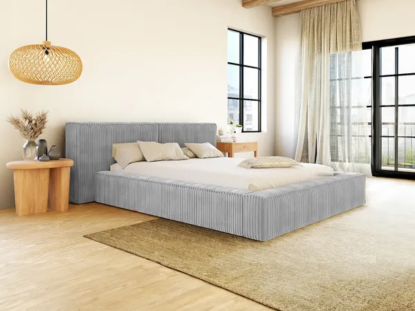 Vente-unique - TIMANO Bett SamtStoff Grau - B 252 cm x H 90 cm x L 226 cm