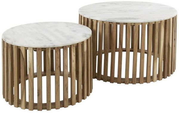 Vintagehaus Couchtisch Retro Couchtisch 2er Set Sunset Marmor Mangoholz